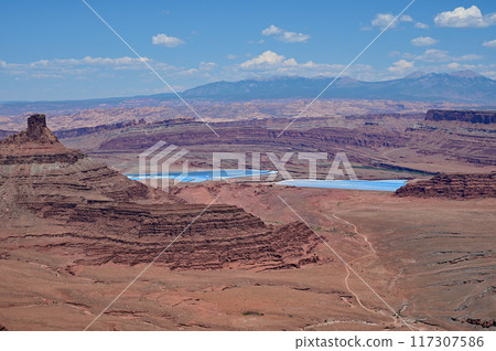 Potash evaporation ponds from Dead Horse Point State Park near Moab, Utah. Potash evaporation ponds from Dead Horse Point State Park near Moab, Utah. 117307586