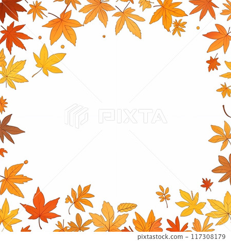 Colorful background of autumn maple tree leaves background with white empty space for text. Multicolor maple leaves autumn background. Colorful background of autumn maple tree leaves background with white empty space for text. Multicolor maple leaves autumn background. 117308179