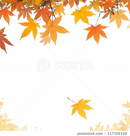 Colorful background of autumn maple tree leaves background with white empty space for text. Multicolor maple leaves autumn background.  117308189