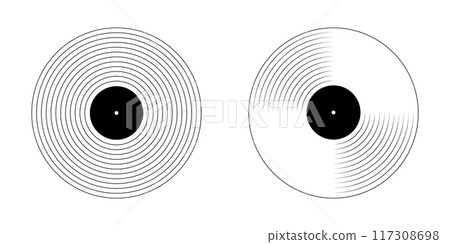 Vinyl plate icons. LP or long play music records isolated on white background. DJ equipment for techno party or discotheque in retro style. Vector graphic illustration Vinyl plate icons. LP or long play music records isolated on white background. DJ equipment for techno party or discotheque in retro style. Vector graphic illustration 117308698