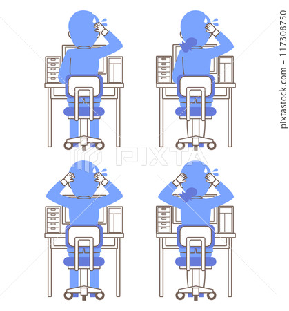 Illustration set of male and female office workers confused by problems while working on a computer 117308750
