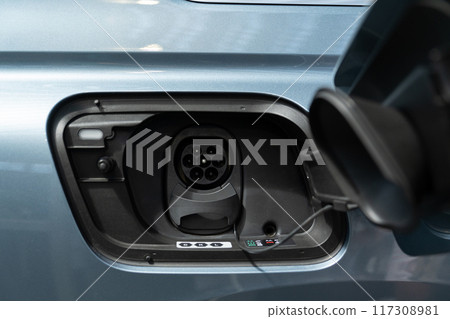 Close up of an electric car inlet 117308981