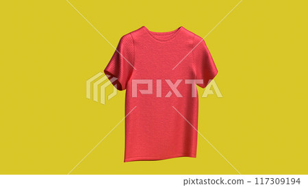 The Red T shirt on Yellow Background  for present or advertising concept 3d rendering. 117309194