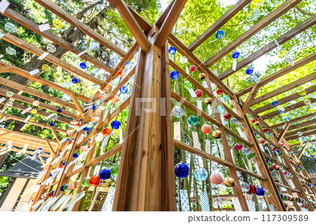 Summer at Kumano Shrine (Kumano Taisha): Wind chime decorations "Kanade" in Nanyo City, Yamagata Prefecture Summer at Kumano Shrine (Kumano Taisha): Wind chime decorations "Kanade" in Nanyo City, Yamagata Prefecture 117309589