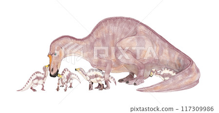 Dinosaur Maiasaura and children 117309986