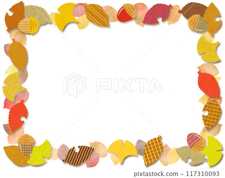 A pop paper craft style frame of fallen leaves and acorns 117310093