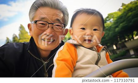 爺爺和孩子相處融洽的紀念照7 生成AI 117310791
