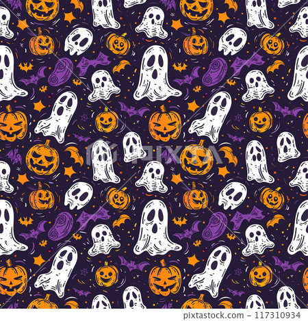 Halloween Ghost and Pumpkin Pattern 117310934