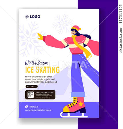Ice Skating Vertical Poster Flat Cartoon Hand Drawn Templates Background Illustration 117311105