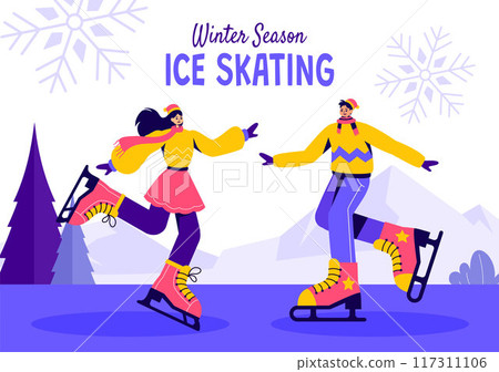 Ice Skating Social Media Illustration Flat Cartoon Hand Drawn Templates Background Ice Skating Social Media Illustration Flat Cartoon Hand Drawn Templates Background 117311106