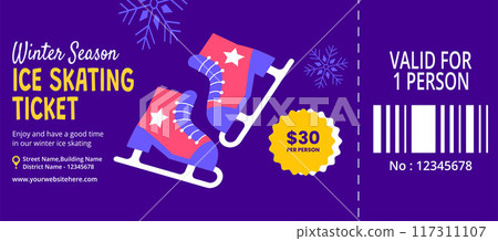 Ice Skating Ticket Card Flat Cartoon Hand Drawn Templates Background Illustration 117311107