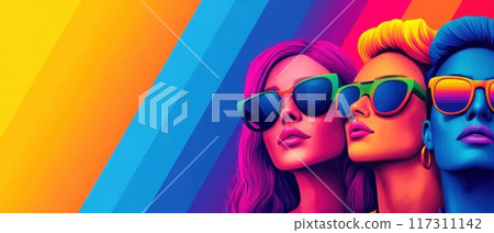 Colorful People with Sunglasses Against Vibrant Background. Generative ai 117311142
