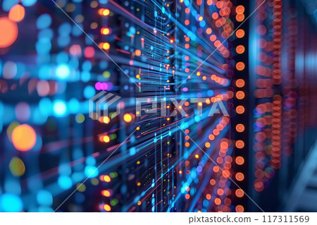 Modern graphic of data center with connectivity idea and graphic. 117311569