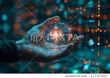 Abstract Bit coin crypto currency technology background. Generative AI Abstract Bit coin crypto currency technology background. Generative AI 117311603