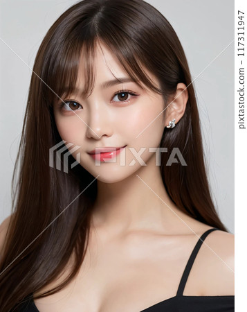 一個長頭髮的女人和藹地微笑 一個長頭髮的女人和藹地微笑 117311947