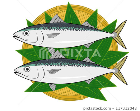 鯖魚放入鋪有竹葉的漏杓中 117312048