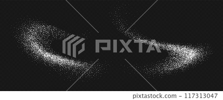 Falling sugar powder, flying salt. White crystals. 117313047