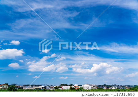 A residential area under a refreshing summer sky 117313696