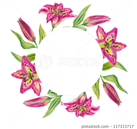 Watercolor bright lilies frame 117313717
