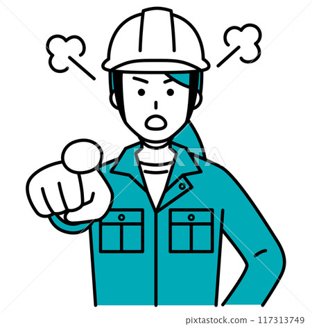 一名女工指著並生氣 一名女工指著並生氣 117313749