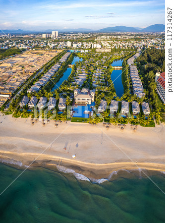 Aerial view of Non Nuoc Beach in Da Nang, Vietnam 117314267