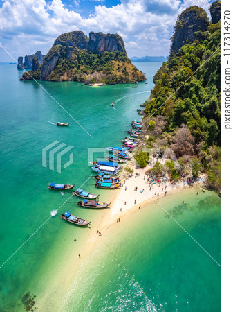 Aerial view of Koh Pakbia or Phak Bia island in Krabi, Thailand 117314270