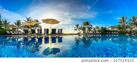 Beach view from pool resort in Da Nang, Vietnam 117314323