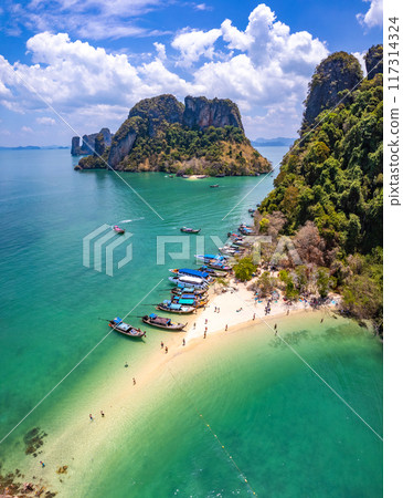 Aerial view of Koh Pakbia or Phak Bia island in Krabi, Thailand 117314324