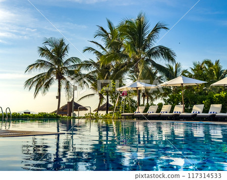 Beach view from pool resort in Da Nang, Vietnam Beach view from pool resort in Da Nang, Vietnam 117314533