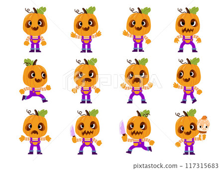 Halloween monster pumpkins, Funny pumpkin. Jack-o-lantern Holidays cartoon Halloween monster pumpkins, Funny pumpkin. Jack-o-lantern Holidays cartoon 117315683