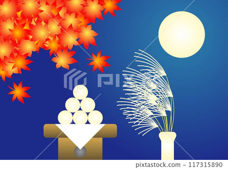 Harvest moon and autumn leaves 117315890