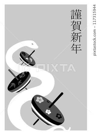 蛇與陀螺新年賀卡 117315944