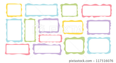 Set rectangle and square paper quote frames, quote text box, empty form with wavy edge. Dilog or title border. Hand drawn speech bubble. 117316076
