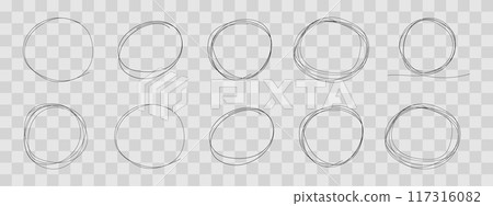 Highlight circle frame cadre, circle doodle scribble round circles for message note. border, mark check or text box isolated on white background. Hand drawn decorative stroke, vintage sketch icon 117316082