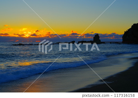 Scenery of Benten Island and sunrise on Namitate Coast, Iwaki City, Fukushima Prefecture Ver5 Scenery of Benten Island and sunrise on Namitate Coast, Iwaki City, Fukushima Prefecture Ver5 117316158