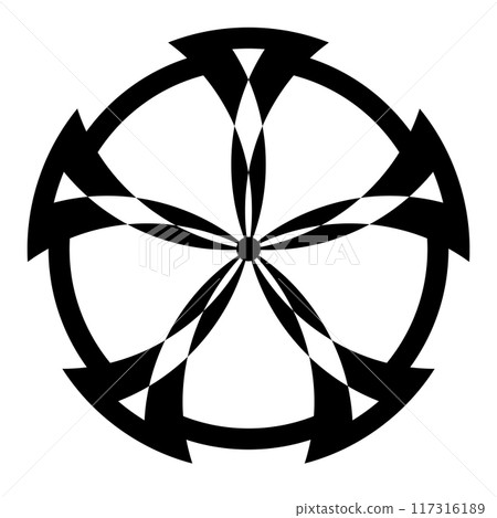 Celtic knot crop circle pattern. Five arcs on a circle, connected with interlaced circle segments. Pentagram, 5-pointed star, and pentagonal figure. Modelled after a corn circle found 2024 in Dorset. 117316189