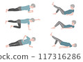 Illustration set of elderly women doing core training: maintaining health, strengthening muscles, preventing sarcopenia, elderly people Illustration set of elderly women doing core training: maintaining health, strengthening muscles, preventing sarcopenia, elderly people 117316286