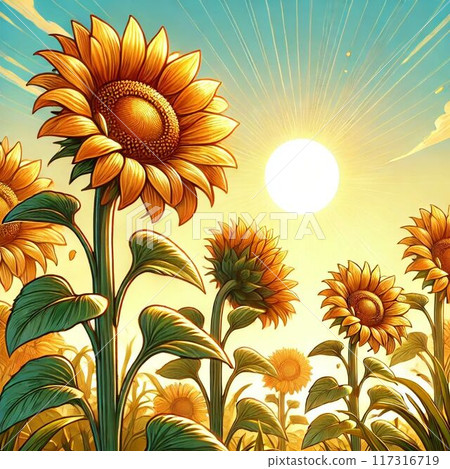 開花往太陽的向日葵 開花往太陽的向日葵 117316719