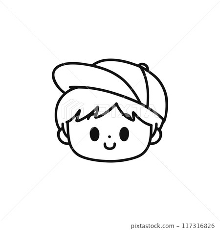 Boy wearing a hat, face icon, line drawing Boy wearing a hat, face icon, line drawing 117316826