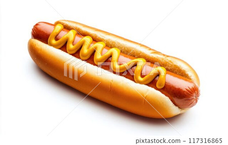 Hot Dog with Mustard on White Background. Generative ai Hot Dog with Mustard on White Background. Generative ai 117316865