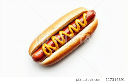 Hot Dog with Mustard on White Background. Generative ai 117316891