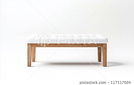 Modern Wooden Bench with White Upholstery. Generative ai. 117317004