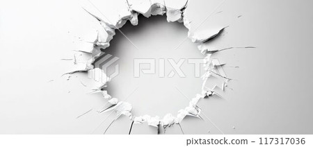 Hole in Cracked White Wall. Hole in Cracked White Wall. 117317036