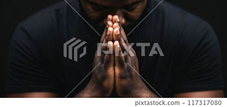 Close-Up of Man's Hands in Prayer Position. Generative ai 117317080