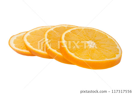 Fresh organic orange fruit slice isolated on the white. Tropical exotic food. 117317556