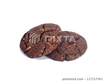 American chocolate tasty cookies with nuts isolated on the white 117317563