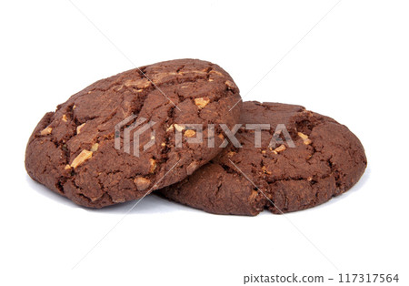 American chocolate tasty cookies with nuts isolated on the white 117317564