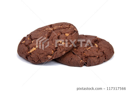 American chocolate tasty cookies with nuts isolated on the white American chocolate tasty cookies with nuts isolated on the white 117317566