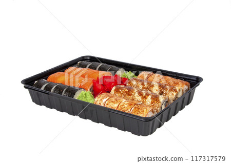 Asia food sushi roll tasty delicious on the white 117317579