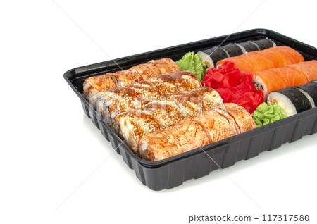 Asia food sushi roll tasty delicious on the white Asia food sushi roll tasty delicious on the white 117317580